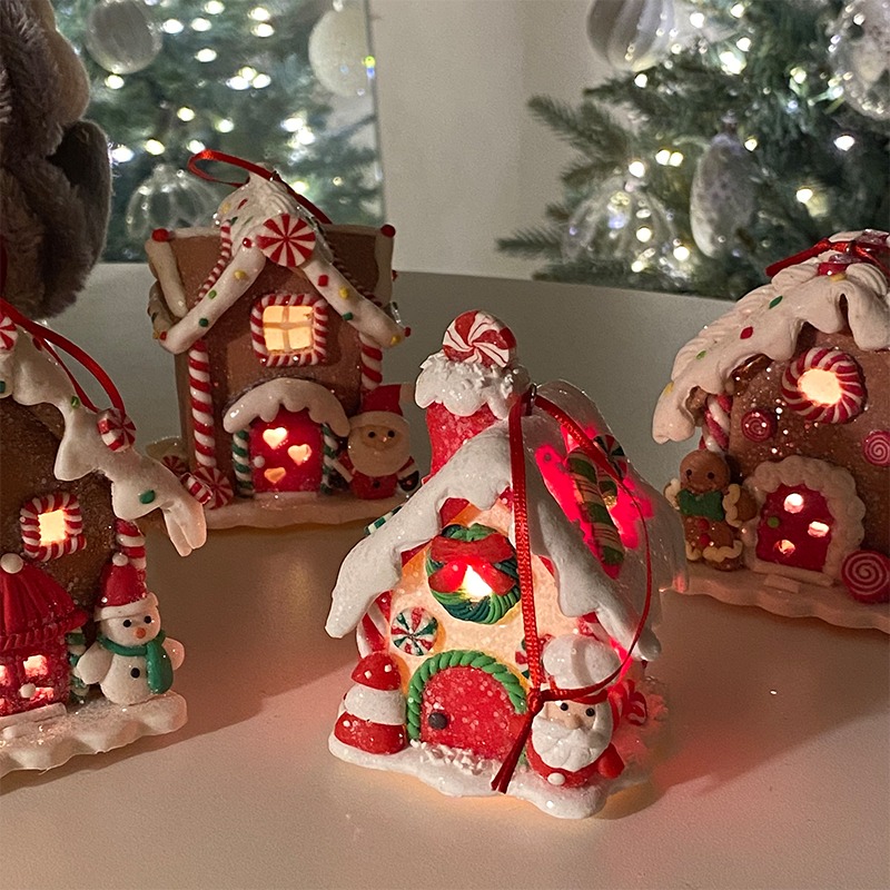 LED 과자집 크리스마스 오너먼트 4types (브라운 눈사람,산타,진저브레드/화이트 산타)