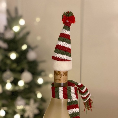 크리스마스 모자 목도리 와인 장식 세트